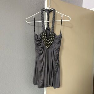 Gray Halter Dress Top with Studded Detail